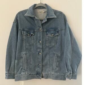 Faherty Trucker Jacket Women Size Small Stretch Blue Denim Long Sleeve